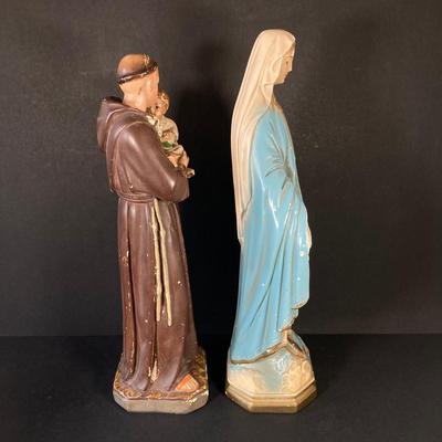 LOT 61: Vintage Religious Statues - Blessed Mother Mary and Saint Anthony