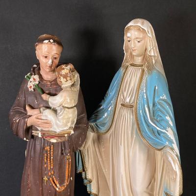 LOT 61: Vintage Religious Statues - Blessed Mother Mary and Saint Anthony