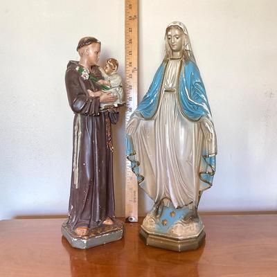 LOT 61: Vintage Religious Statues - Blessed Mother Mary and Saint Anthony