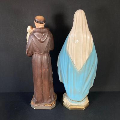LOT 61: Vintage Religious Statues - Blessed Mother Mary and Saint Anthony
