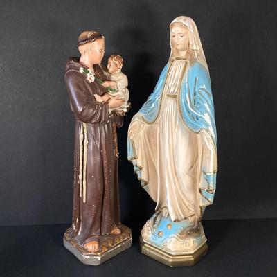 LOT 61: Vintage Religious Statues - Blessed Mother Mary and Saint Anthony