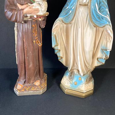 LOT 61: Vintage Religious Statues - Blessed Mother Mary and Saint Anthony