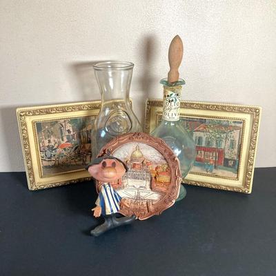 LOT 62: Vintage Italian Themed Collection - Framed Artwork, Philadelphia 9th Street Festival Poster, Angelino Figurine / Ornament, Cafe...