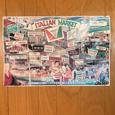 LOT 62: Vintage Italian Themed Collection - Framed Artwork, Philadelphia 9th Street Festival Poster, Angelino Figurine / Ornament, Cafe...