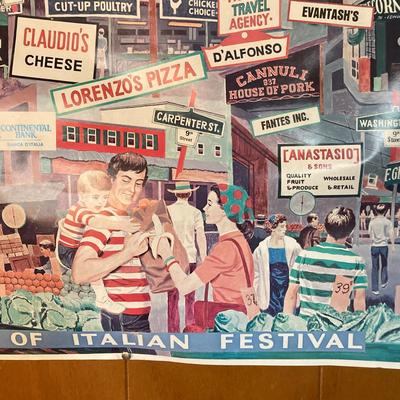 LOT 62: Vintage Italian Themed Collection - Framed Artwork, Philadelphia 9th Street Festival Poster, Angelino Figurine / Ornament, Cafe...