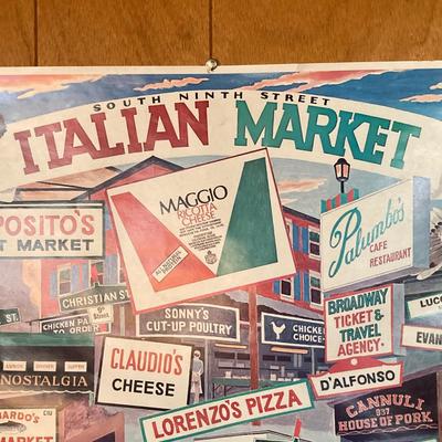 LOT 62: Vintage Italian Themed Collection - Framed Artwork, Philadelphia 9th Street Festival Poster, Angelino Figurine / Ornament, Cafe...