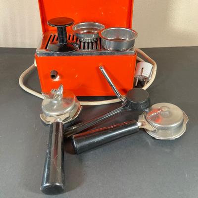 LOT 63: Vintage Quick-Mill Made in Italy Espresso Machine with Crown Corning Tognana Demitasse Service for Four in Box