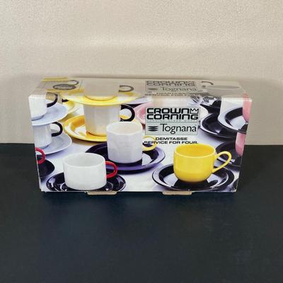 LOT 63: Vintage Quick-Mill Made in Italy Espresso Machine with Crown Corning Tognana Demitasse Service for Four in Box