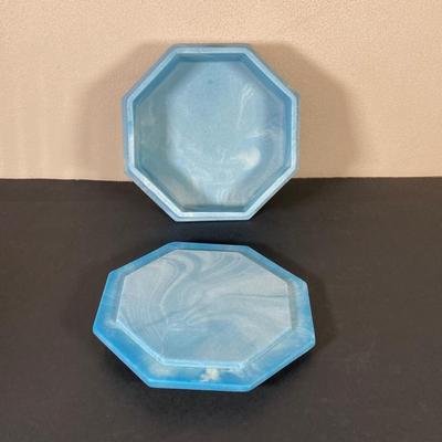 LOT 64: Vintage Brass Ships Wheel Wall Clock with Octagon Blue and White Nautical Box