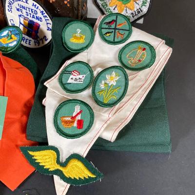 LOT 66: Vintage Collection - Girl Scout Apparel, Accessories, Patches with The Chronicles of Narnia and Nancy Drew Books