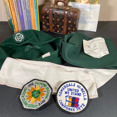 LOT 66: Vintage Collection - Girl Scout Apparel, Accessories, Patches with The Chronicles of Narnia and Nancy Drew Books
