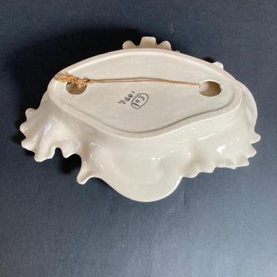 LOT 72: Vintage Porcelain Wall Plaque with Pair of White Ribbed Capodimonte Style Table Lamps