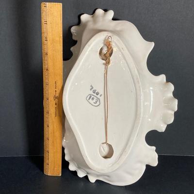 LOT 72: Vintage Porcelain Wall Plaque with Pair of White Ribbed Capodimonte Style Table Lamps