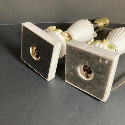 LOT 72: Vintage Porcelain Wall Plaque with Pair of White Ribbed Capodimonte Style Table Lamps