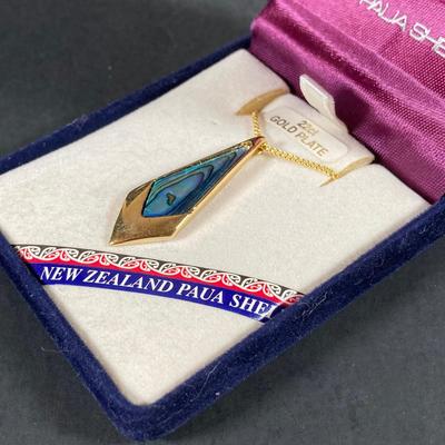 LOT 73: Vintage Jewelry and Accessories - Deltah Gold Plated Pearl Necklace, Cascade Gold Plated Abalone Necklace, Earrings, Wallets,...