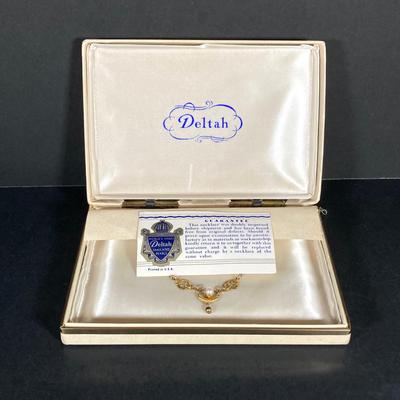 LOT 73: Vintage Jewelry and Accessories - Deltah Gold Plated Pearl Necklace, Cascade Gold Plated Abalone Necklace, Earrings, Wallets,...