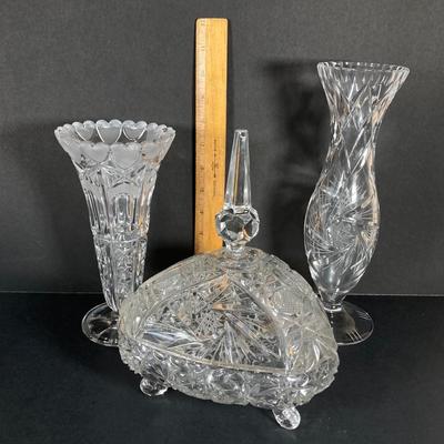 LOT 75: Beautiful Crystal Collection - L.E. Stelle Crystal Candy Dish, Price Imports Bleikristall Vase and More
