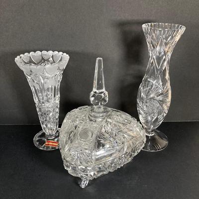 LOT 75: Beautiful Crystal Collection - L.E. Stelle Crystal Candy Dish, Price Imports Bleikristall Vase and More