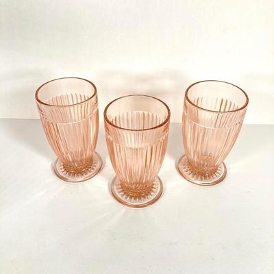 LOT 76: Vintage Glass Collection - Pink Ribbed Goblets, Frosted Walther Crystal Glas Bowl, Pitcher, Bud Vase and Butter Dish with Cloche