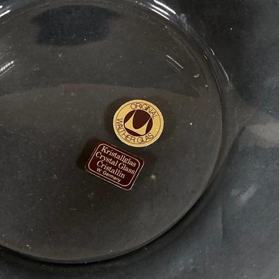 LOT 76: Vintage Glass Collection - Pink Ribbed Goblets, Frosted Walther Crystal Glas Bowl, Pitcher, Bud Vase and Butter Dish with Cloche