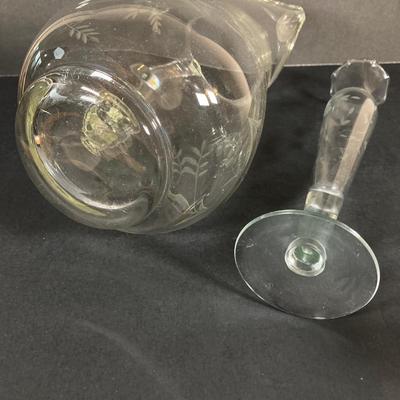 LOT 76: Vintage Glass Collection - Pink Ribbed Goblets, Frosted Walther Crystal Glas Bowl, Pitcher, Bud Vase and Butter Dish with Cloche