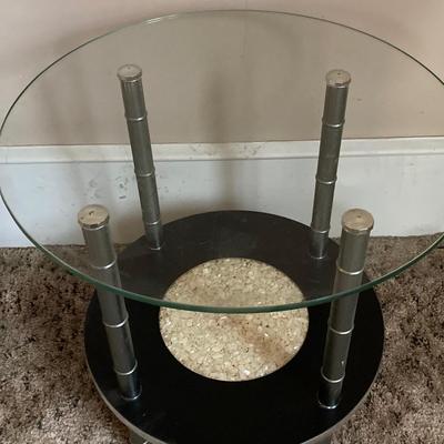 LOT 77: Vintage Modern / Contemporary Glass Top Two Tier Accent Table
