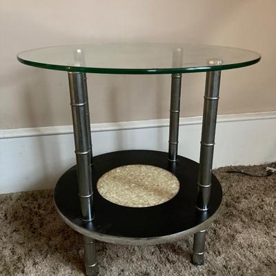 LOT 77: Vintage Modern / Contemporary Glass Top Two Tier Accent Table