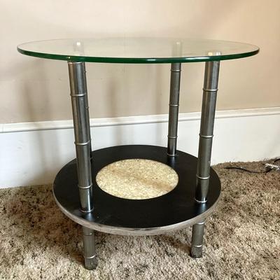LOT 77: Vintage Modern / Contemporary Glass Top Two Tier Accent Table