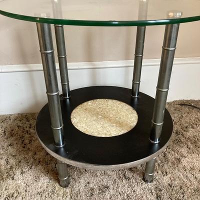 LOT 77: Vintage Modern / Contemporary Glass Top Two Tier Accent Table