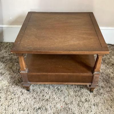 LOT 79: Vintage / Mid-Century Modern Bassett Furniture Wood End Table with Pair of Wooden Chairs Made by Liberty Chain Company, Inc.