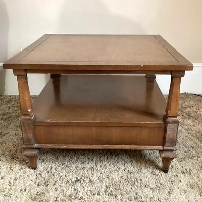 LOT 79: Vintage / Mid-Century Modern Bassett Furniture Wood End Table with Pair of Wooden Chairs Made by Liberty Chain Company, Inc.