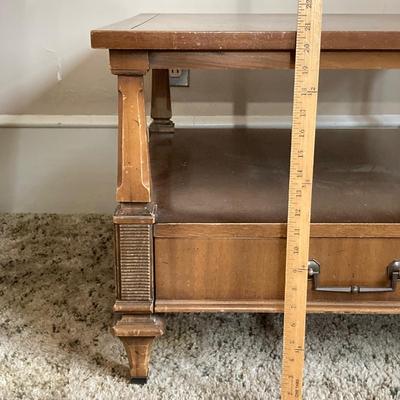 LOT 79: Vintage / Mid-Century Modern Bassett Furniture Wood End Table with Pair of Wooden Chairs Made by Liberty Chain Company, Inc.