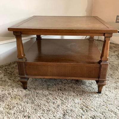 LOT 79: Vintage / Mid-Century Modern Bassett Furniture Wood End Table with Pair of Wooden Chairs Made by Liberty Chain Company, Inc.