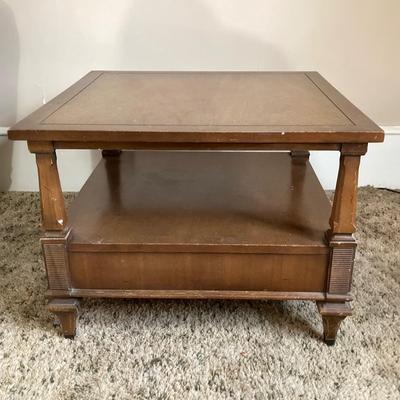 LOT 79: Vintage / Mid-Century Modern Bassett Furniture Wood End Table with Pair of Wooden Chairs Made by Liberty Chain Company, Inc.