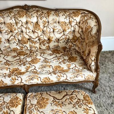 LOT 80: Vintage Carved Wood Louis XV Style Upholstered Loveseat Sofa