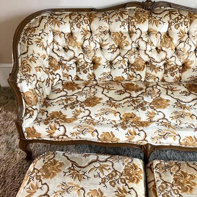 LOT 80: Vintage Carved Wood Louis XV Style Upholstered Loveseat Sofa