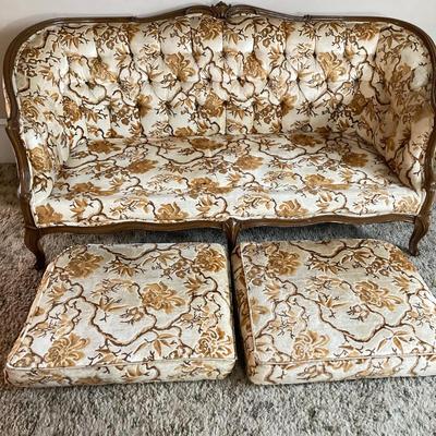 LOT 80: Vintage Carved Wood Louis XV Style Upholstered Loveseat Sofa