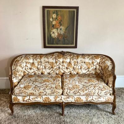 LOT 80: Vintage Carved Wood Louis XV Style Upholstered Loveseat Sofa