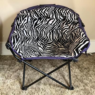 LOT 81: Pair of Black and White Zebra Print Folding Portable Moon Club Chairs