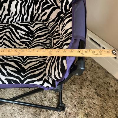 LOT 81: Pair of Black and White Zebra Print Folding Portable Moon Club Chairs