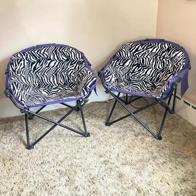 LOT 81: Pair of Black and White Zebra Print Folding Portable Moon Club Chairs