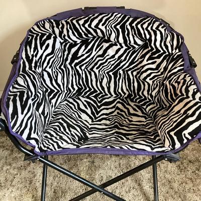 LOT 81: Pair of Black and White Zebra Print Folding Portable Moon Club Chairs