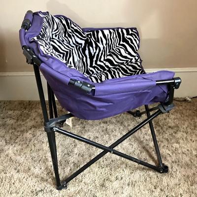 LOT 81: Pair of Black and White Zebra Print Folding Portable Moon Club Chairs