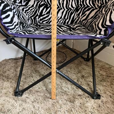 LOT 81: Pair of Black and White Zebra Print Folding Portable Moon Club Chairs