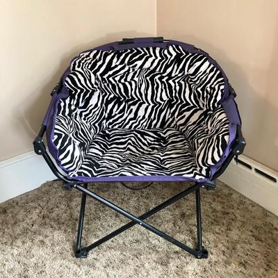 LOT 81: Pair of Black and White Zebra Print Folding Portable Moon Club Chairs