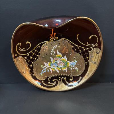 LOT 85: Vintage Boyd Vaseline Glass "Daisey & Button" Bow Slippers, Vintage Hand Painted Trinket Dishes w/Gold Floral...