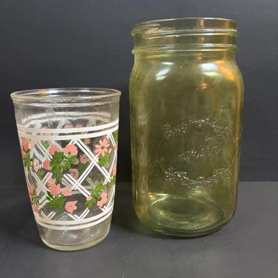 LOT 86: Vintage Apothecary Jars (Great for Filling for Holiday Gifts), Green Jardin Mason Jar, Floral Sour Cream Glass & More