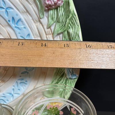 LOT 86: Vintage Apothecary Jars (Great for Filling for Holiday Gifts), Green Jardin Mason Jar, Floral Sour Cream Glass & More