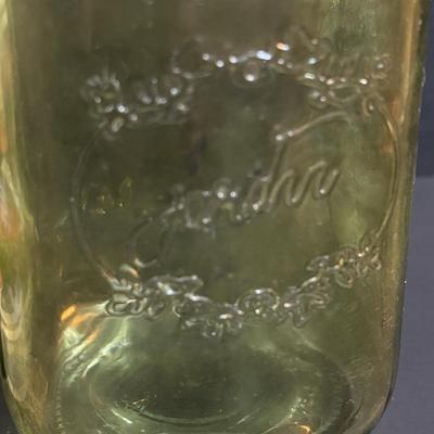LOT 86: Vintage Apothecary Jars (Great for Filling for Holiday Gifts), Green Jardin Mason Jar, Floral Sour Cream Glass & More