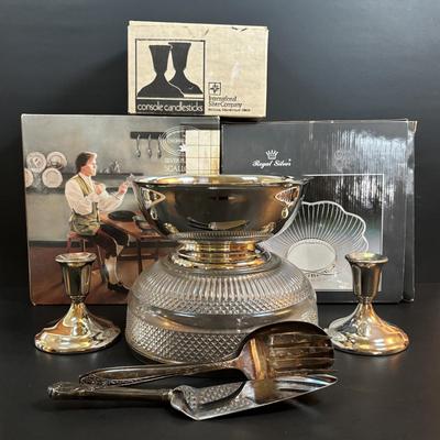 LOT 89: Sterling Silver Handled serving Utensil & Silver Plate Collection Plate Collection